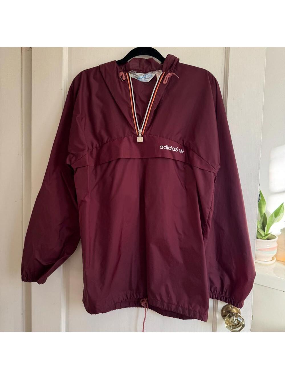 Vintage Adidas Windbreaker Anorak Jacket size small Burgundy Packable 80's K-Way